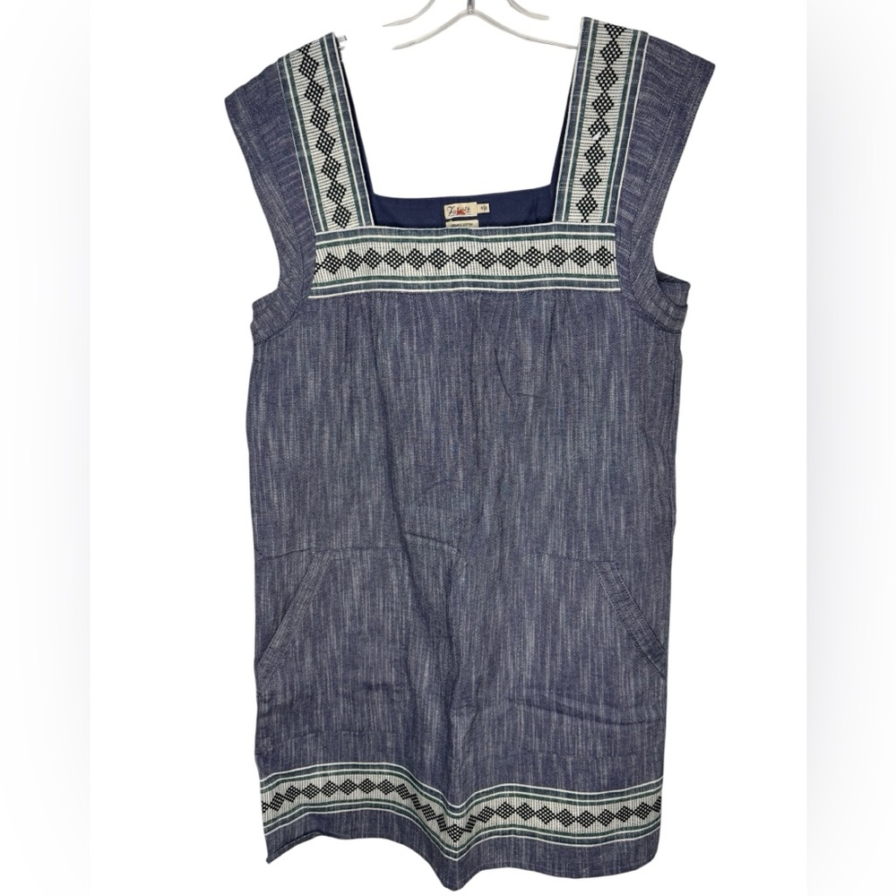 Faherty Navy Chambray Embroidered Square-Neck Midi Dress